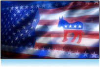 Democrat donkey logo animated in HDTV over the flag of the USA. 
Presidential election 2008